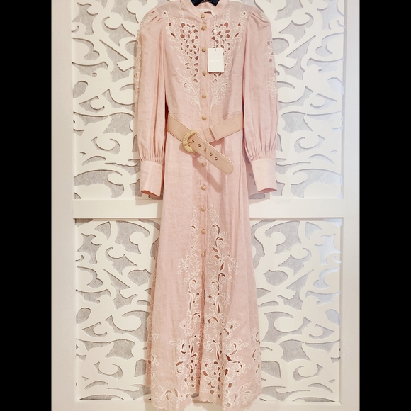 ZIMMERMANN Freja Embroidered Pink Linen Dress - Picture 9 of 9